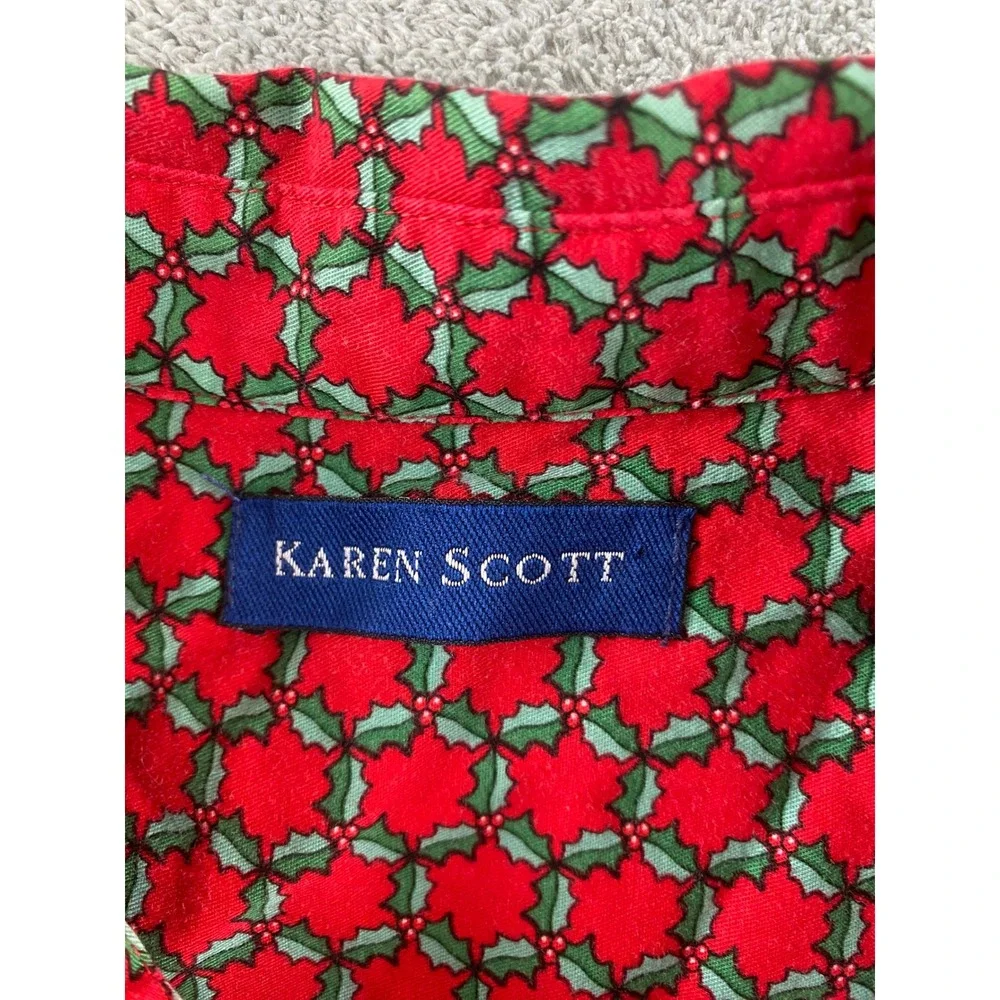 Karen Scott Mens Red Holly Berry Christmas Button Down Shirt M Cotton Long Slv